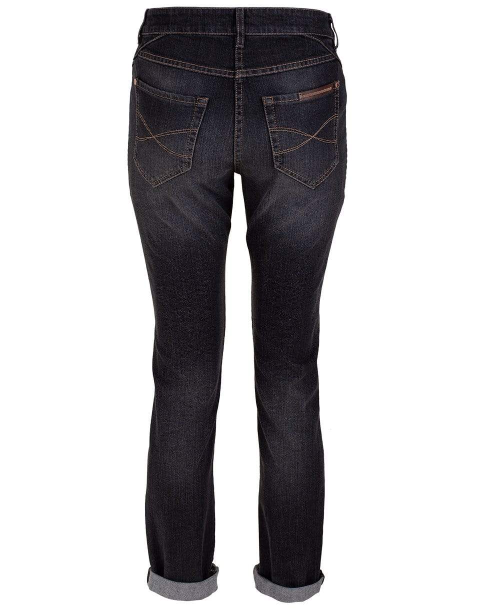 BRUNELLO CUCINELLI-Dark Grey Monili Detail Straight Leg Denim Pant-