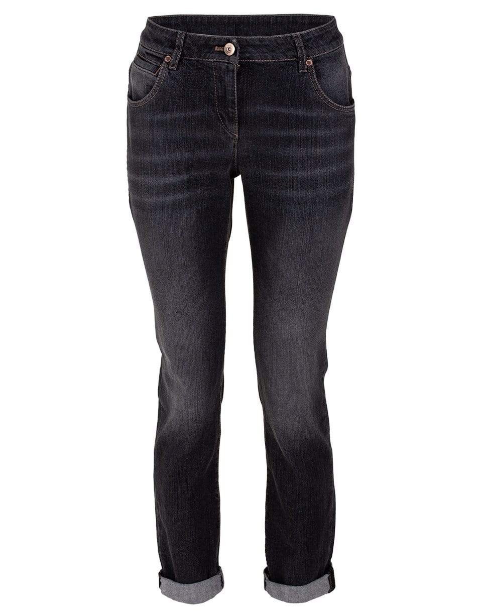 BRUNELLO CUCINELLI-Dark Grey Monili Detail Straight Leg Denim Pant-