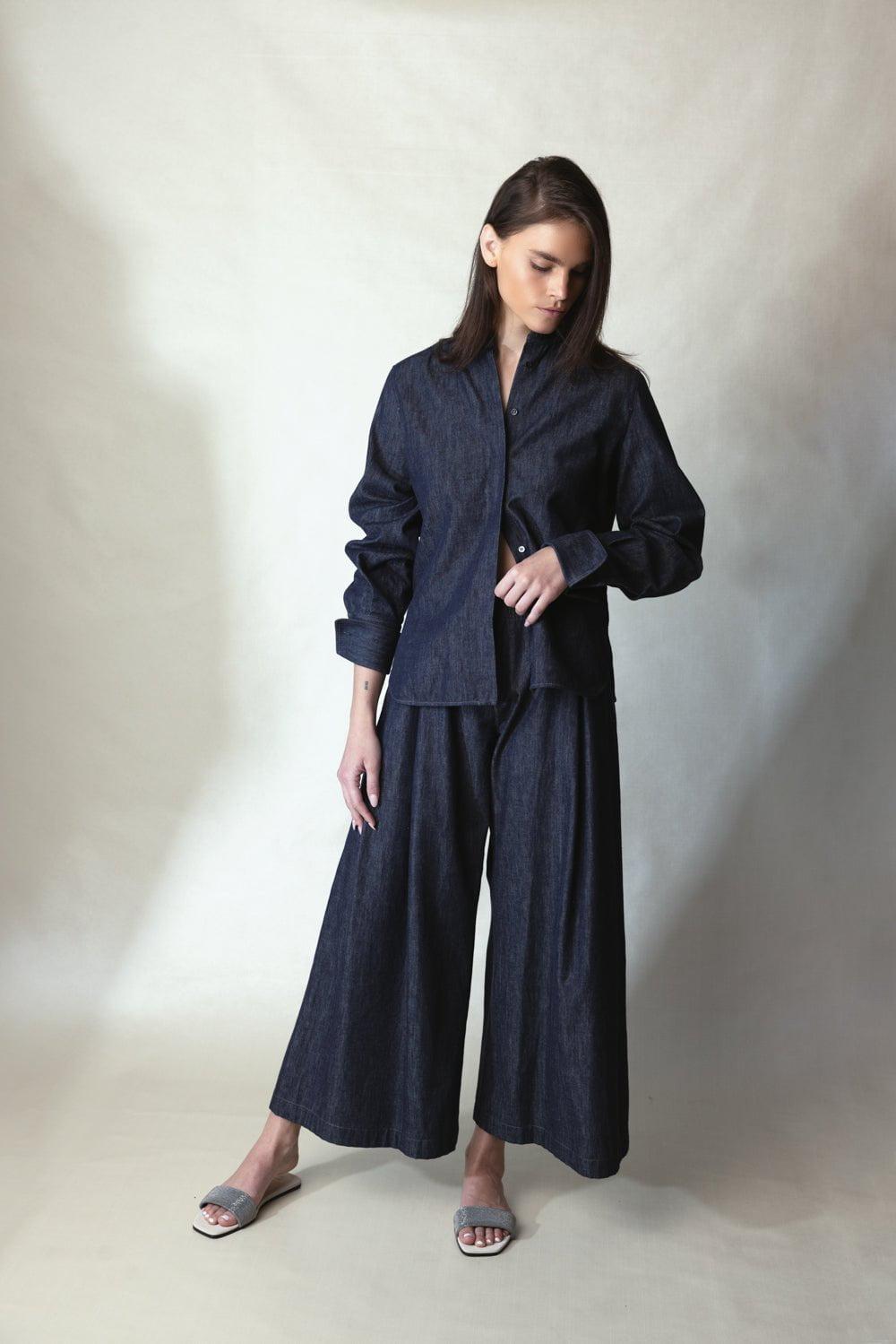 BRUNELLO CUCINELLI-Wide Leg Drawstring Pant-DNM BLUE