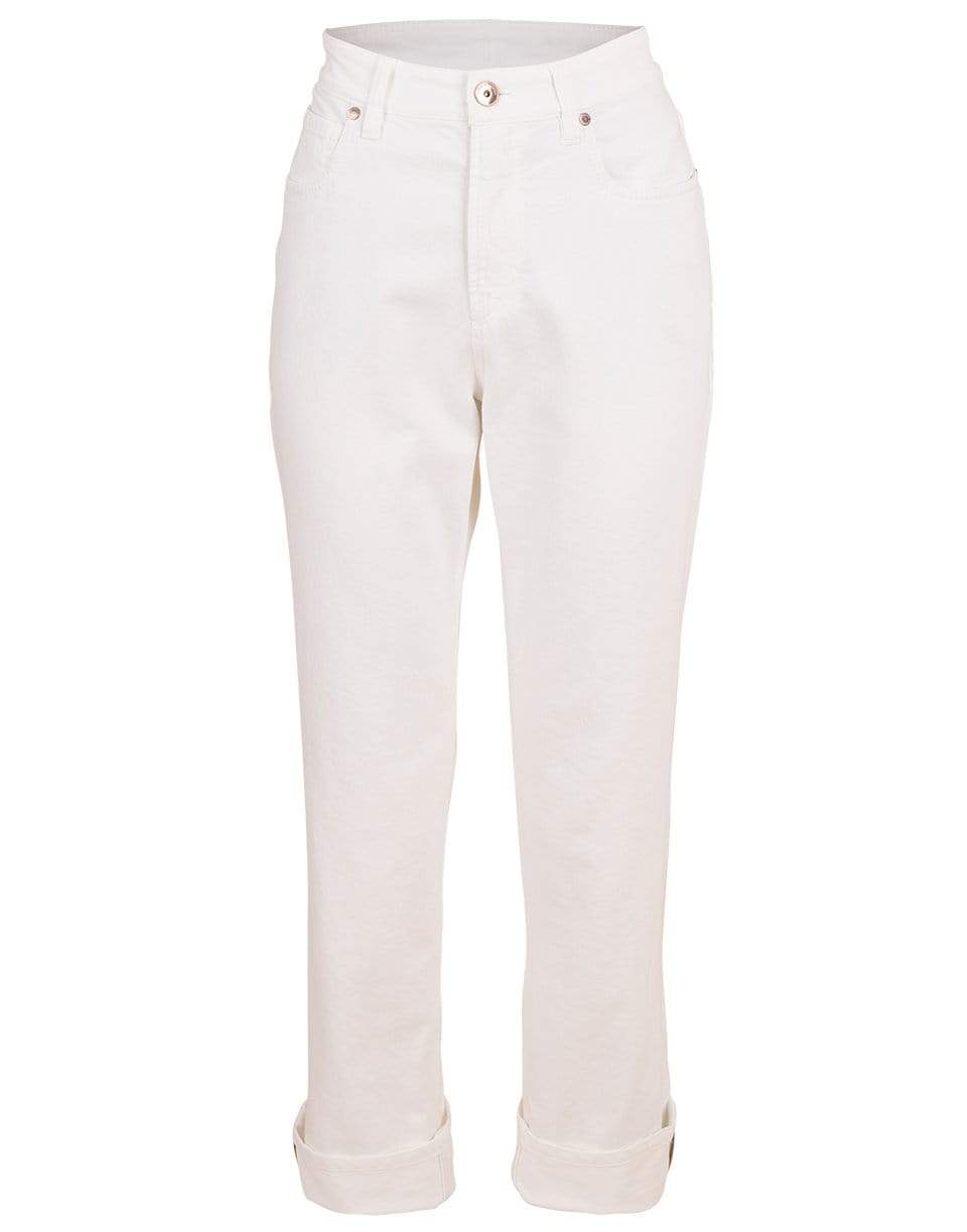 BRUNELLO CUCINELLI-Monili Bead Cuffed Stretch Denim Pant-