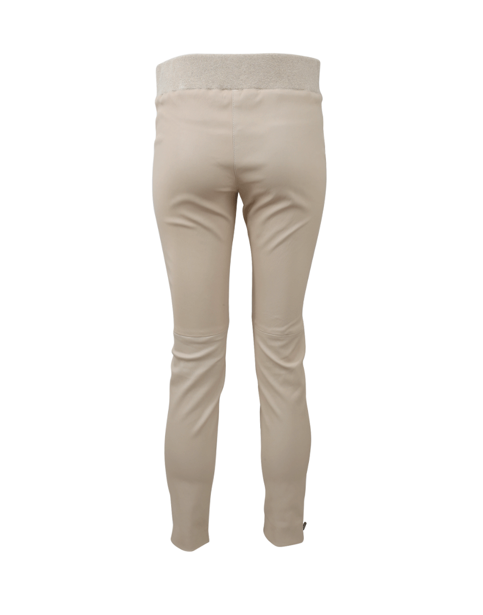 BRUNELLO CUCINELLI-Rib Waistband Leather Pants-BUTTER