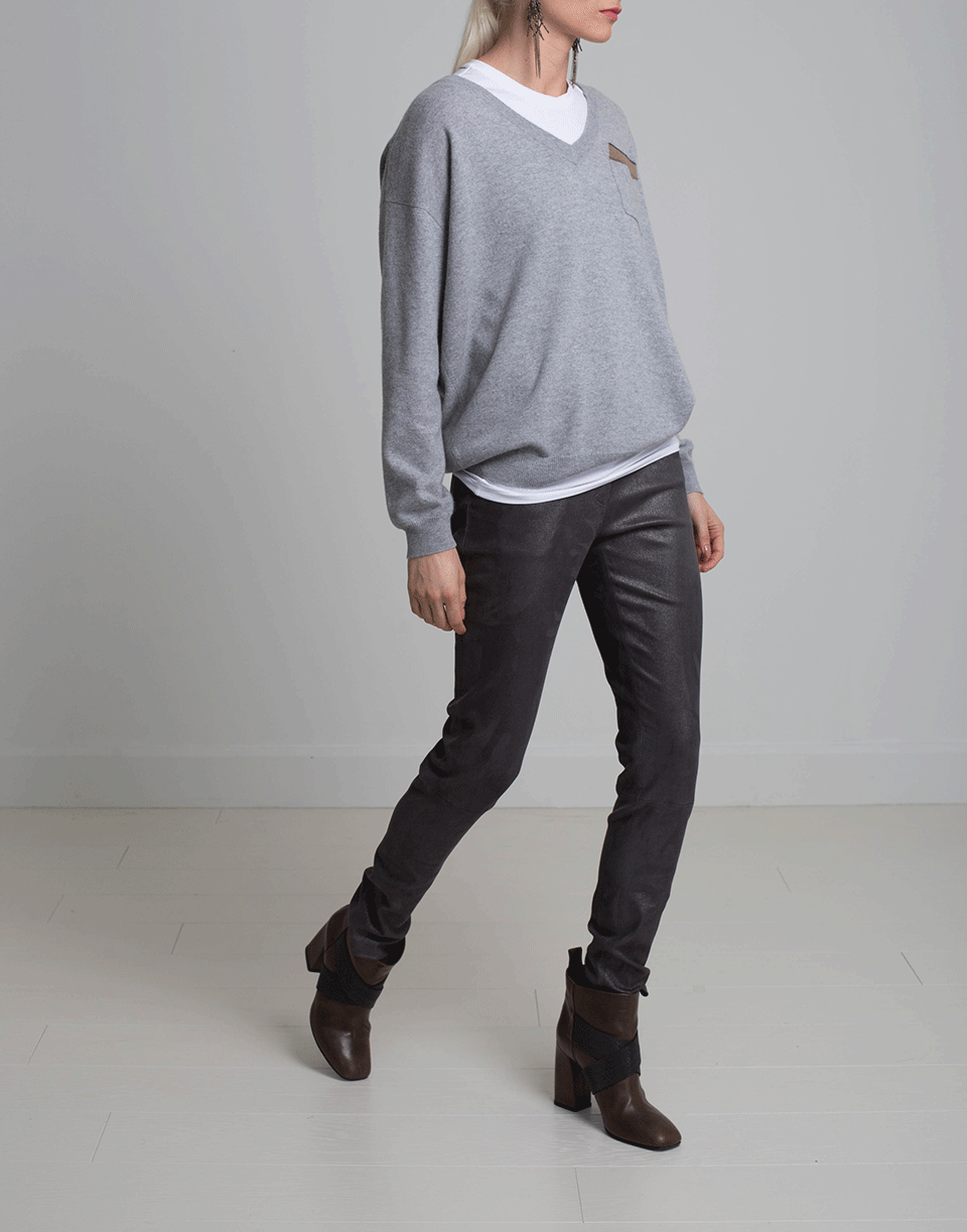 BRUNELLO CUCINELLI-Metallic Suede Legging Pant-