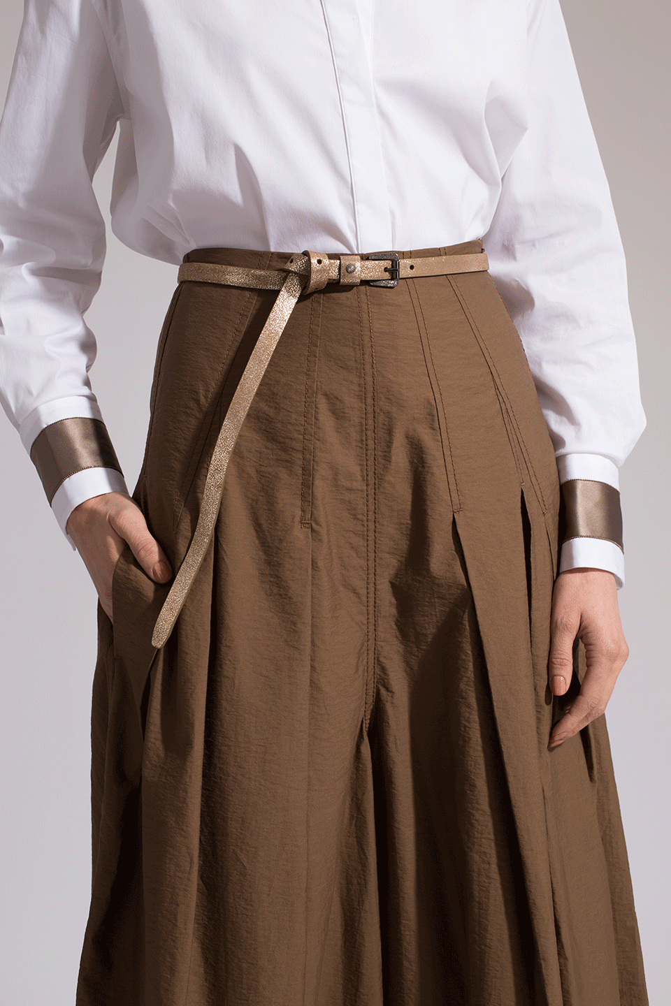 BRUNELLO CUCINELLI-Crispy Cotton Pleated Skirt Pant-