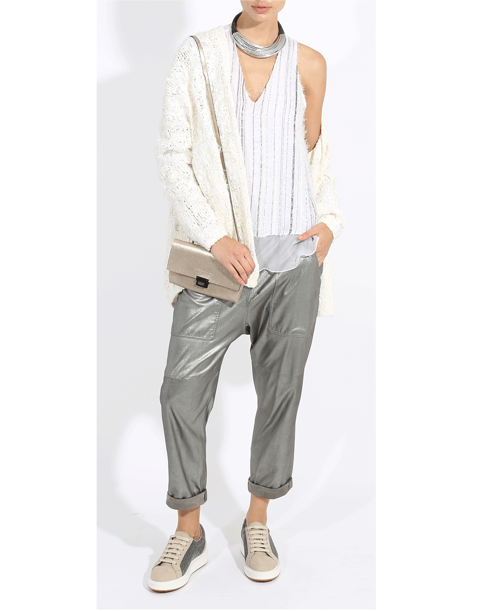 BRUNELLO CUCINELLI-Leather Metallic Pant-
