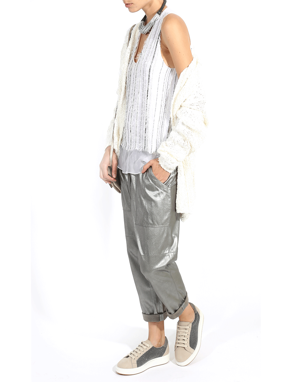 BRUNELLO CUCINELLI-Leather Metallic Pant-