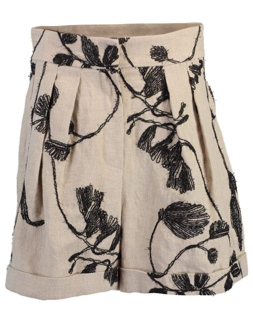 BRUNELLO CUCINELLI-Raw Linen Floral Embroidered Short-