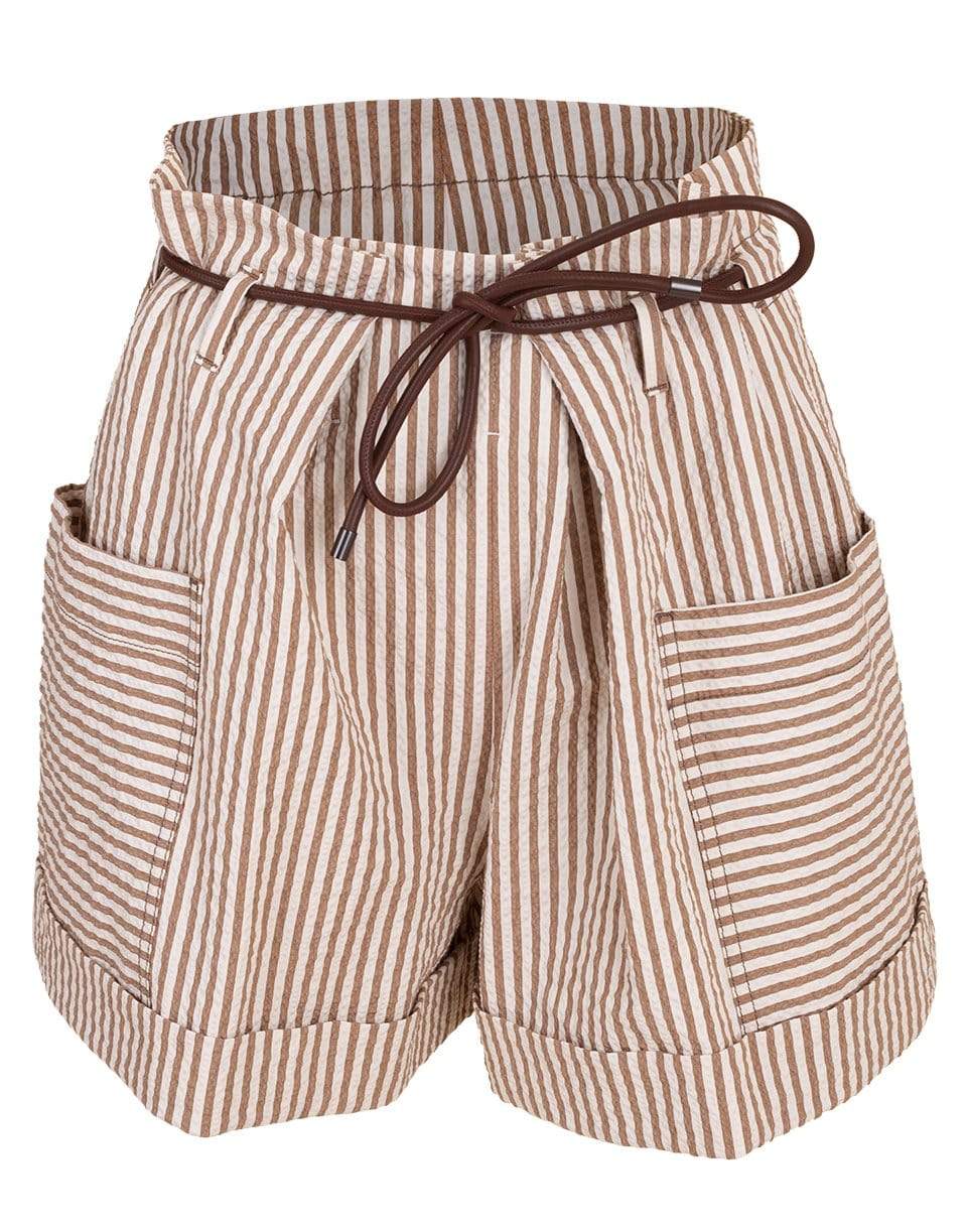 BRUNELLO CUCINELLI-Seersucker Belted Short-