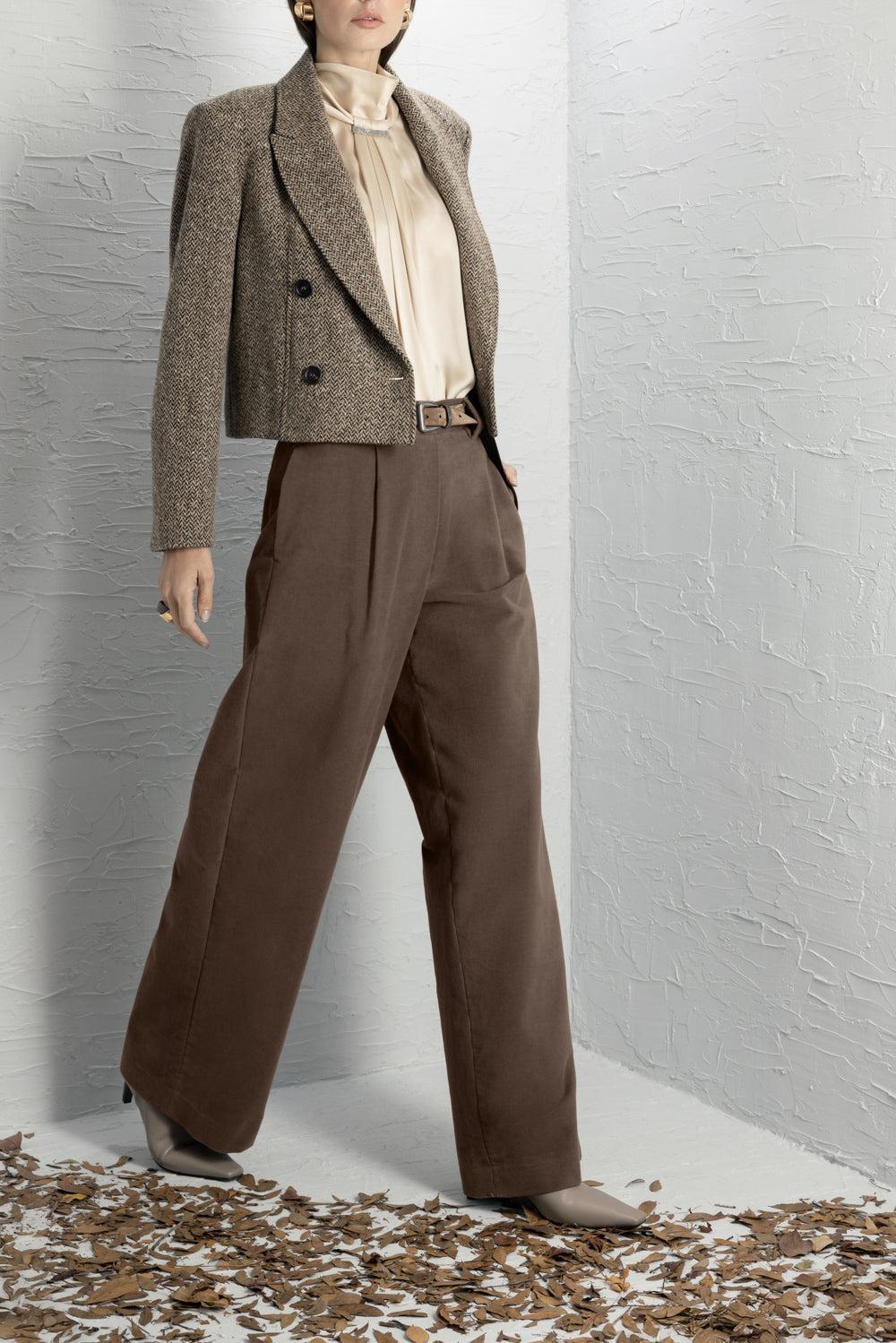 Soft Tailored Relax Stretch Pant-BROWN-38-CLOTHINGPANTWIDE LEG-BRUNELLO CUCINELLI