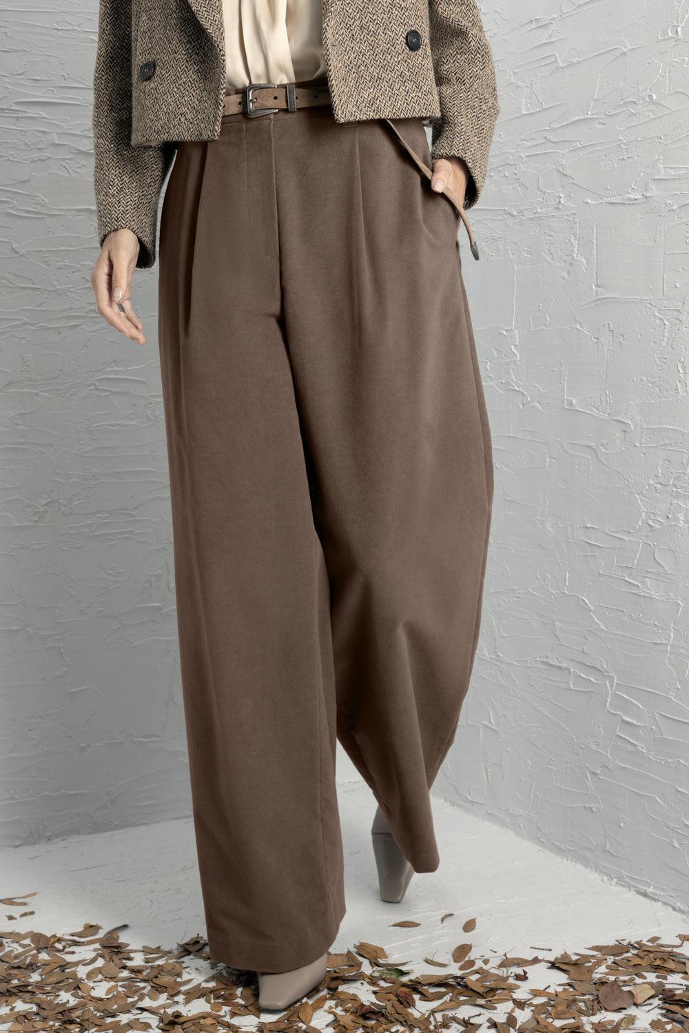 Soft Tailored Relax Stretch Pant-BROWN-38-CLOTHINGPANTWIDE LEG-BRUNELLO CUCINELLI