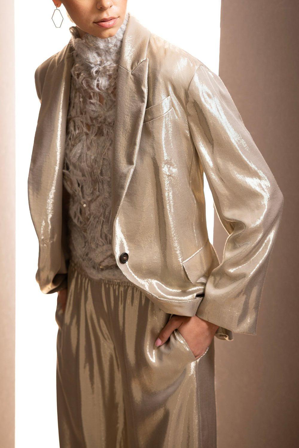 BRUNELLO CUCINELLI-Metallic Pull On Trousers-