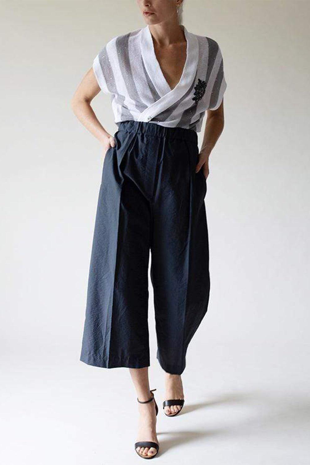 BRUNELLO CUCINELLI-Crop Wide Leg Crinkle Pant-GRAY