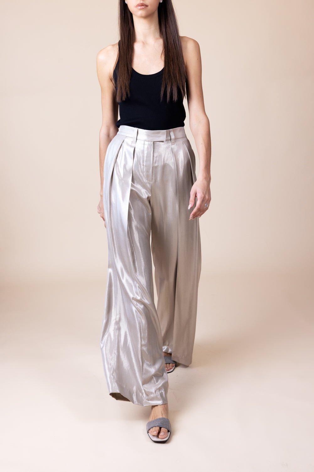 BRUNELLO CUCINELLI-Metallic Wide Leg Pant - Oyster-