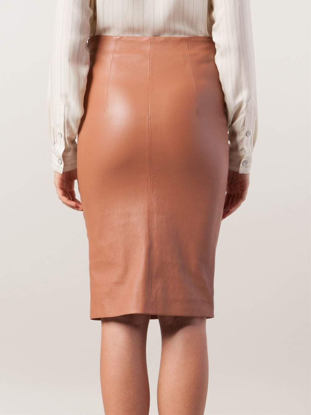BRUNELLO CUCINELLI-Leather Pencil Skirt-