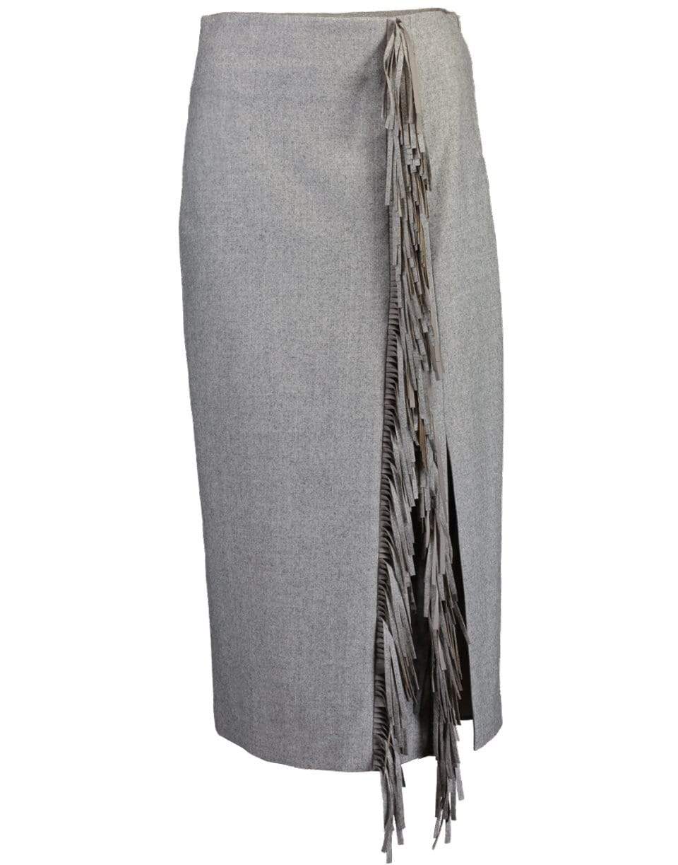 BRUNELLO CUCINELLI-Wool Flannel Fringe Slit Skirt-