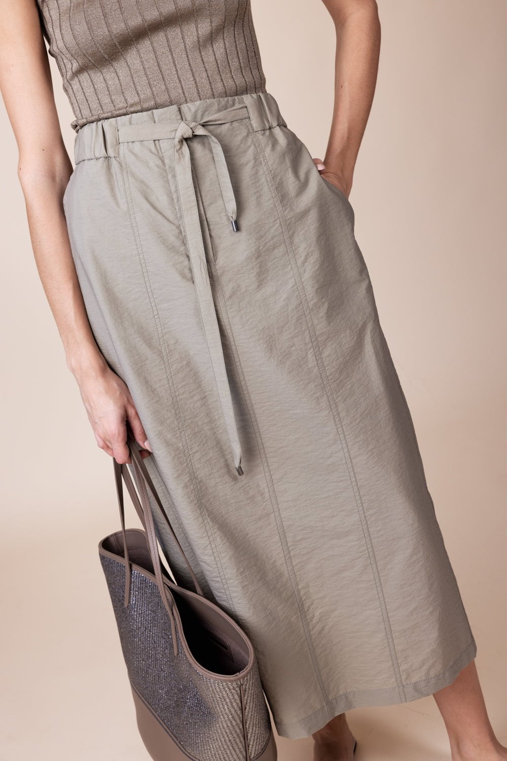 BRUNELLO CUCINELLI-Pull On Midi Skirt-