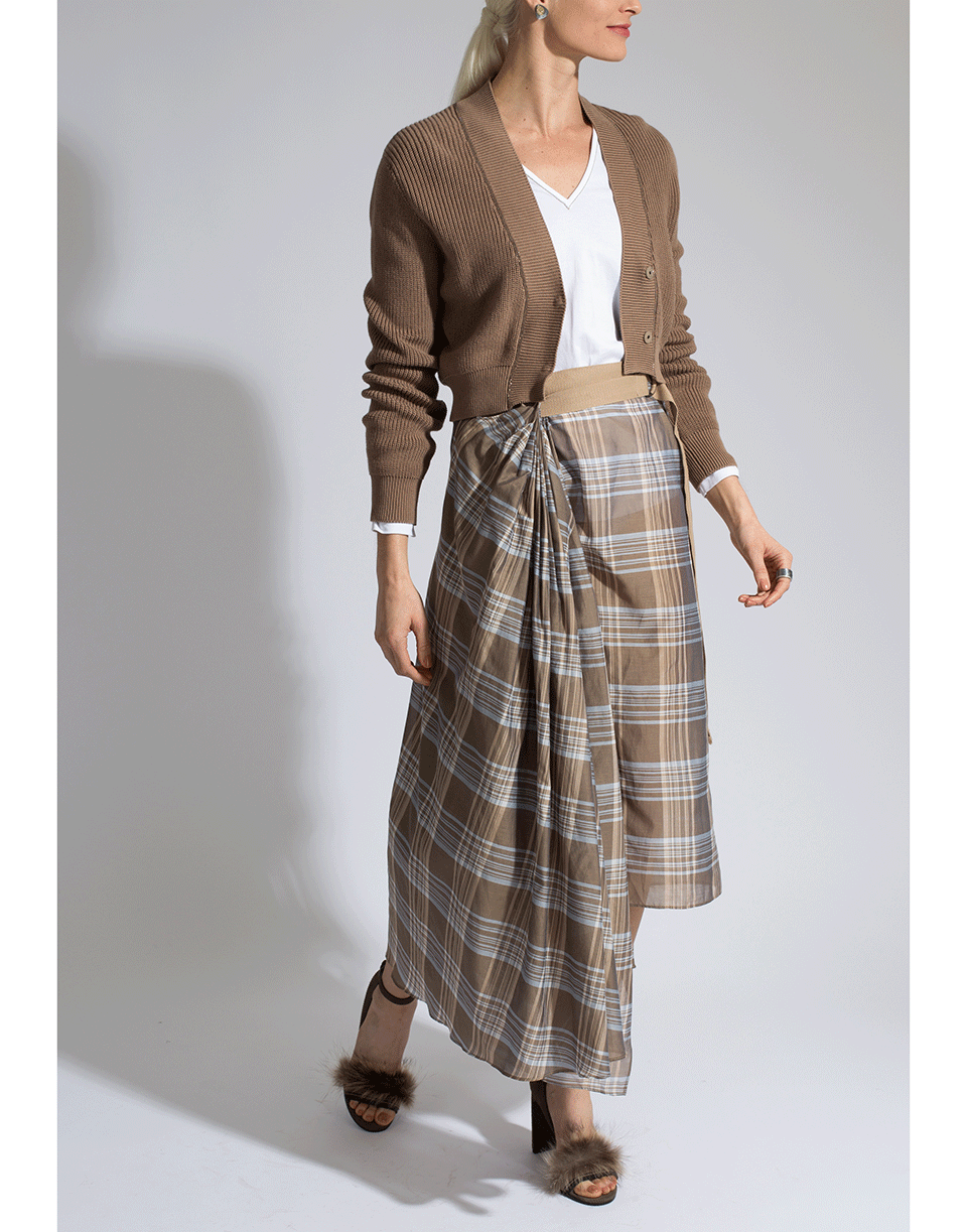 BRUNELLO CUCINELLI-Cotton Wrap Plaid Skirt-