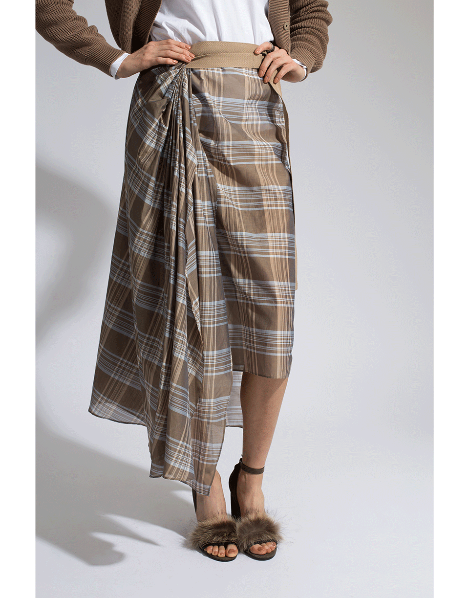 BRUNELLO CUCINELLI-Cotton Wrap Plaid Skirt-