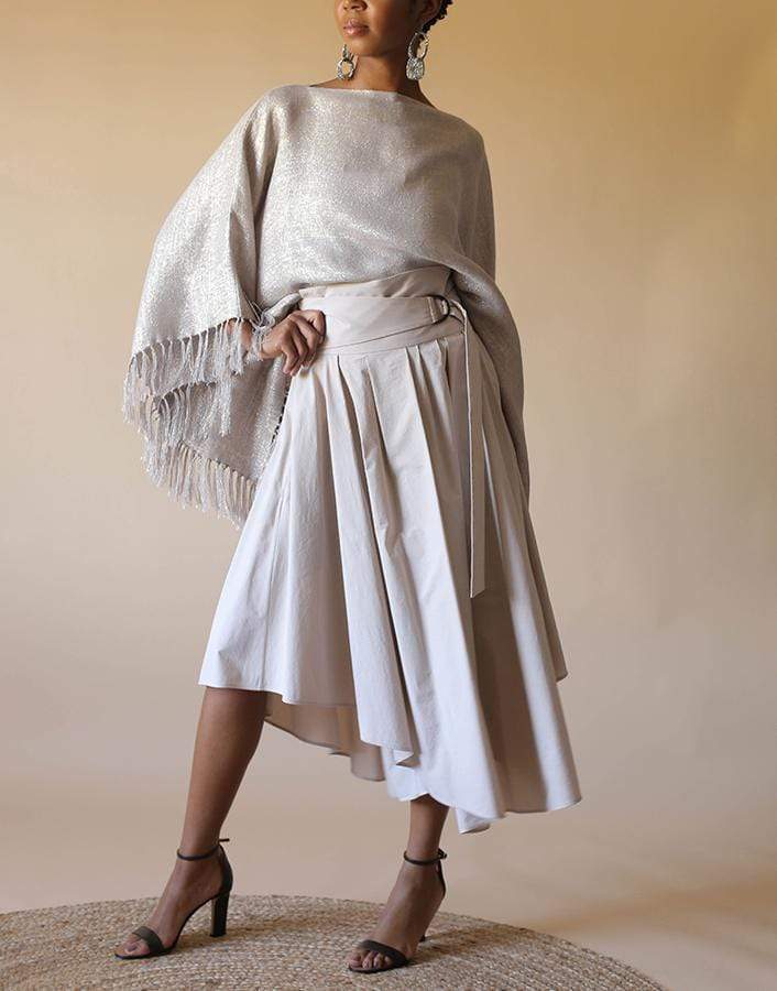 BRUNELLO CUCINELLI-Cotton Poplin Asymmetric Midi Skirt-