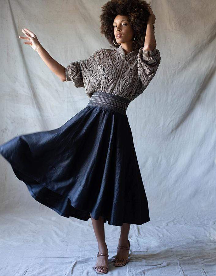 BRUNELLO CUCINELLI-Black Asymmetrical Linen Skirt-