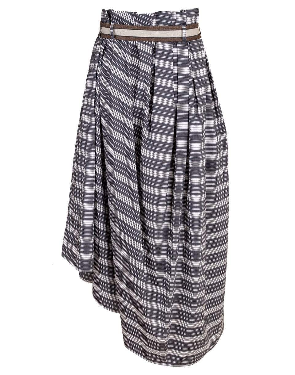 BRUNELLO CUCINELLI-Grosgrain Belted Striped Full Skirt-