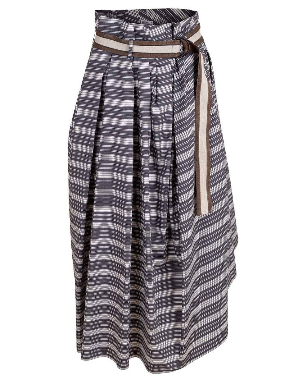 BRUNELLO CUCINELLI-Grosgrain Belted Striped Full Skirt-
