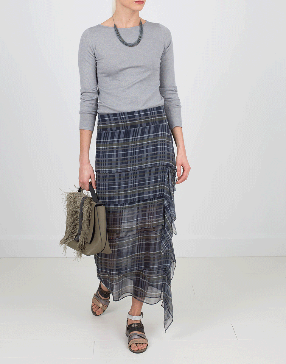 BRUNELLO CUCINELLI-Plaid Tiered Ruffle Skirt-
