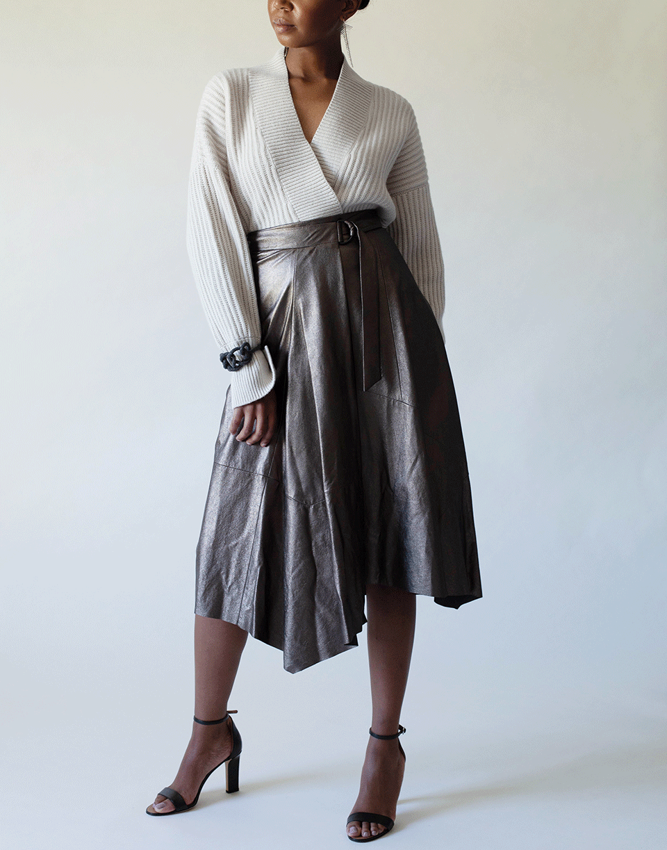 BRUNELLO CUCINELLI-Lamé Suede A-Line Wrap Skirt-