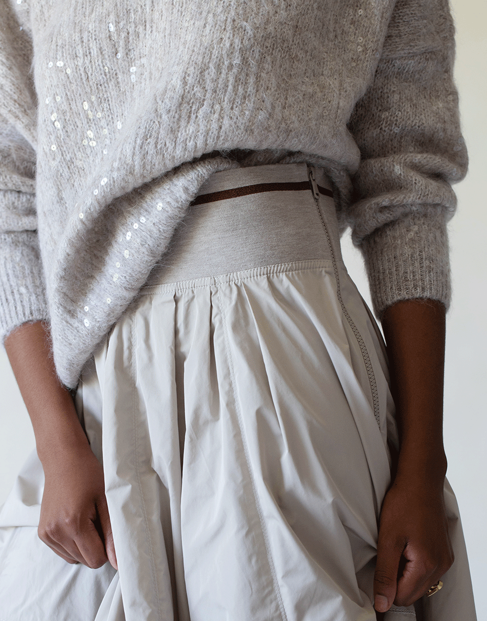 BRUNELLO CUCINELLI-Stone Taffeta and Jersey Striped Waistband Skirt-