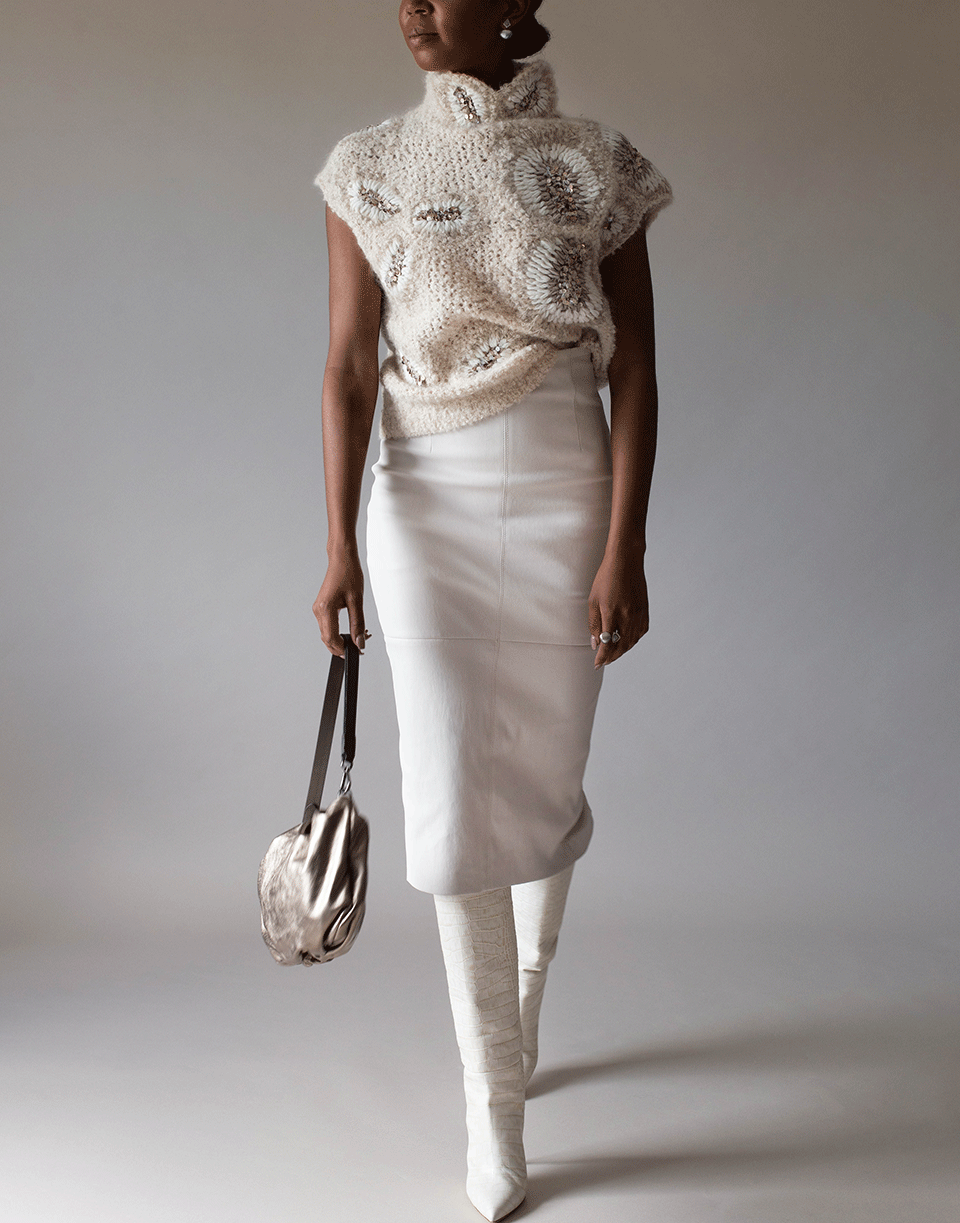 BRUNELLO CUCINELLI-Warm White Leather Pencil Skirt-