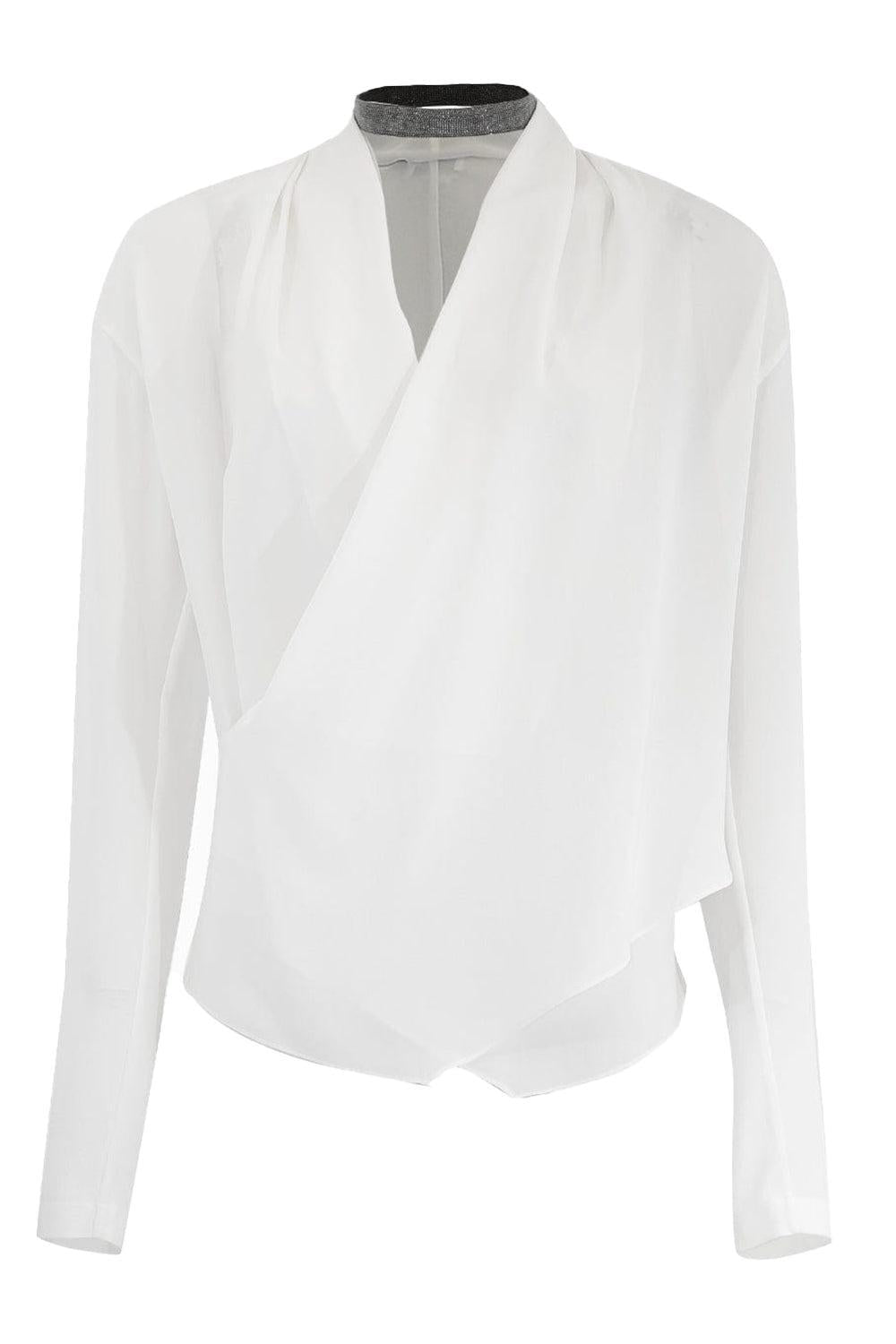 Wrap Blouse With Monili Necklace-WHITE-XS-CLOTHINGTOPBLOUSE-BRUNELLO CUCINELLI