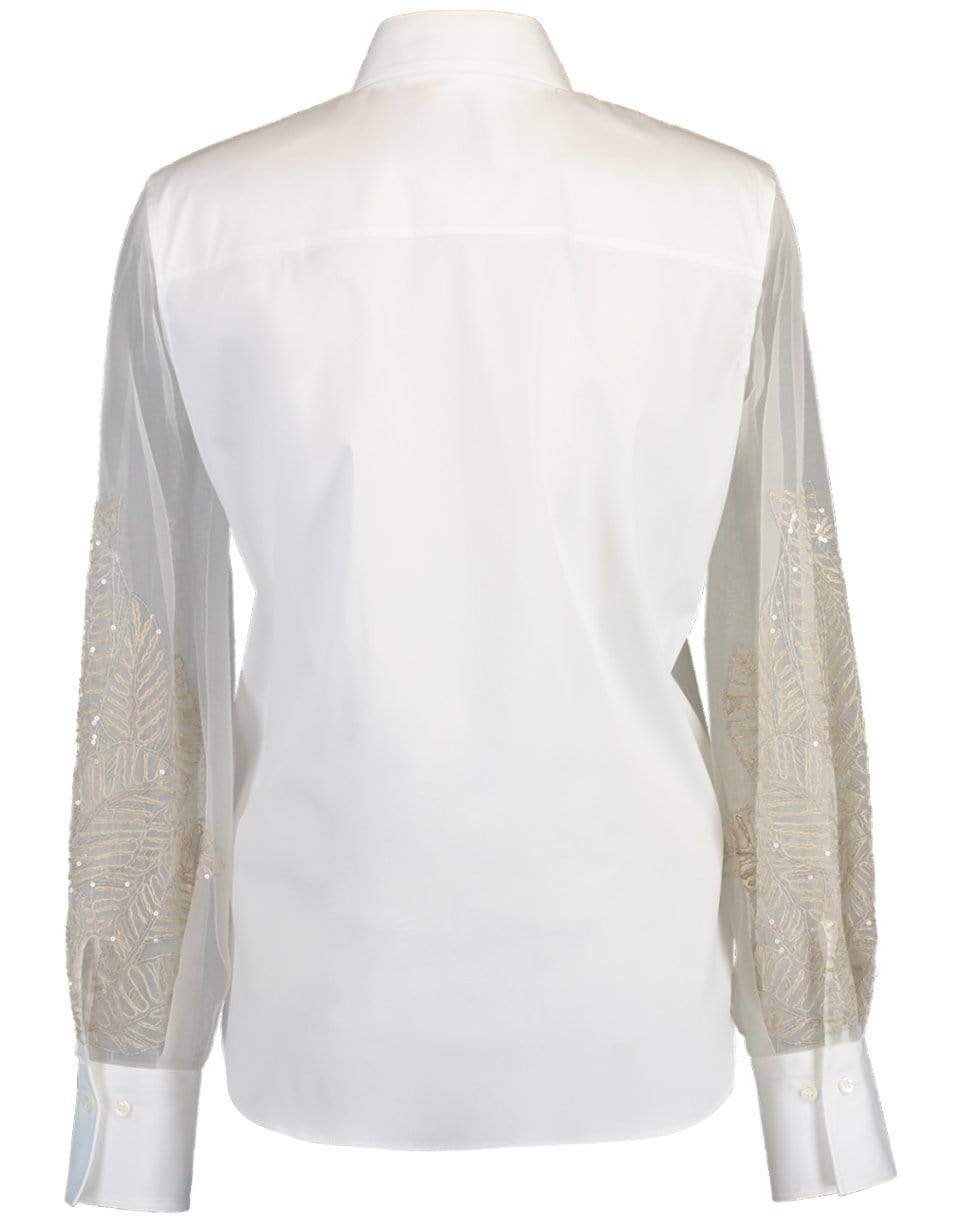 BRUNELLO CUCINELLI-Cotton Poplin Leaf Embroidered Shirt-