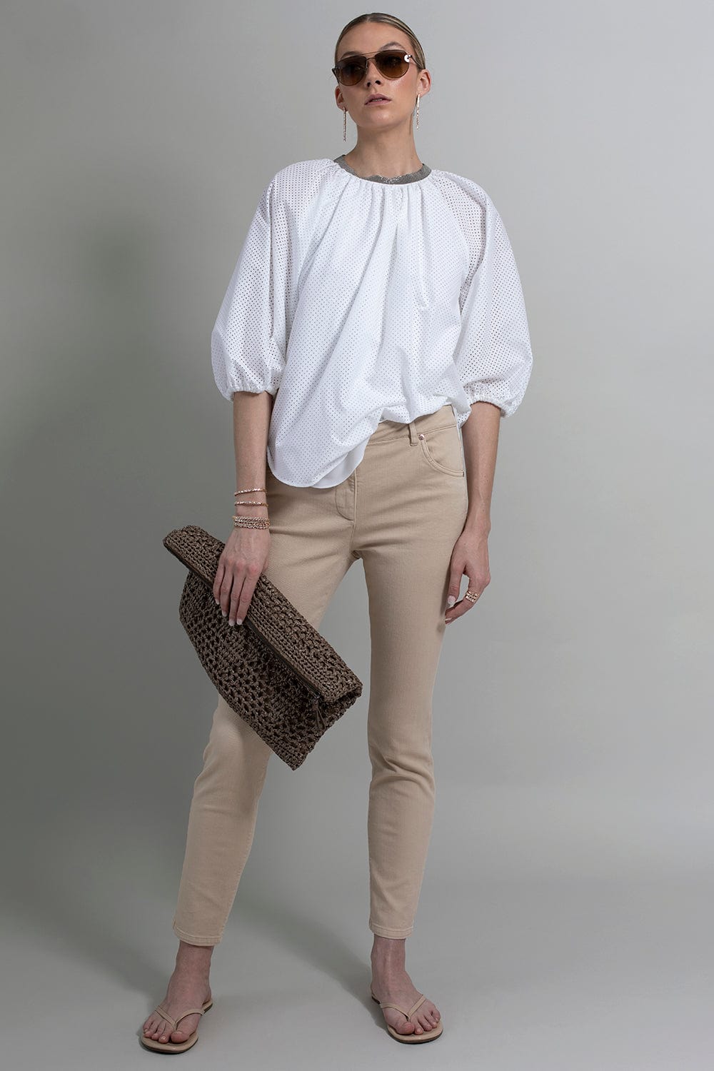 BRUNELLO CUCINELLI-Monili Trim Collar Peasant Top-