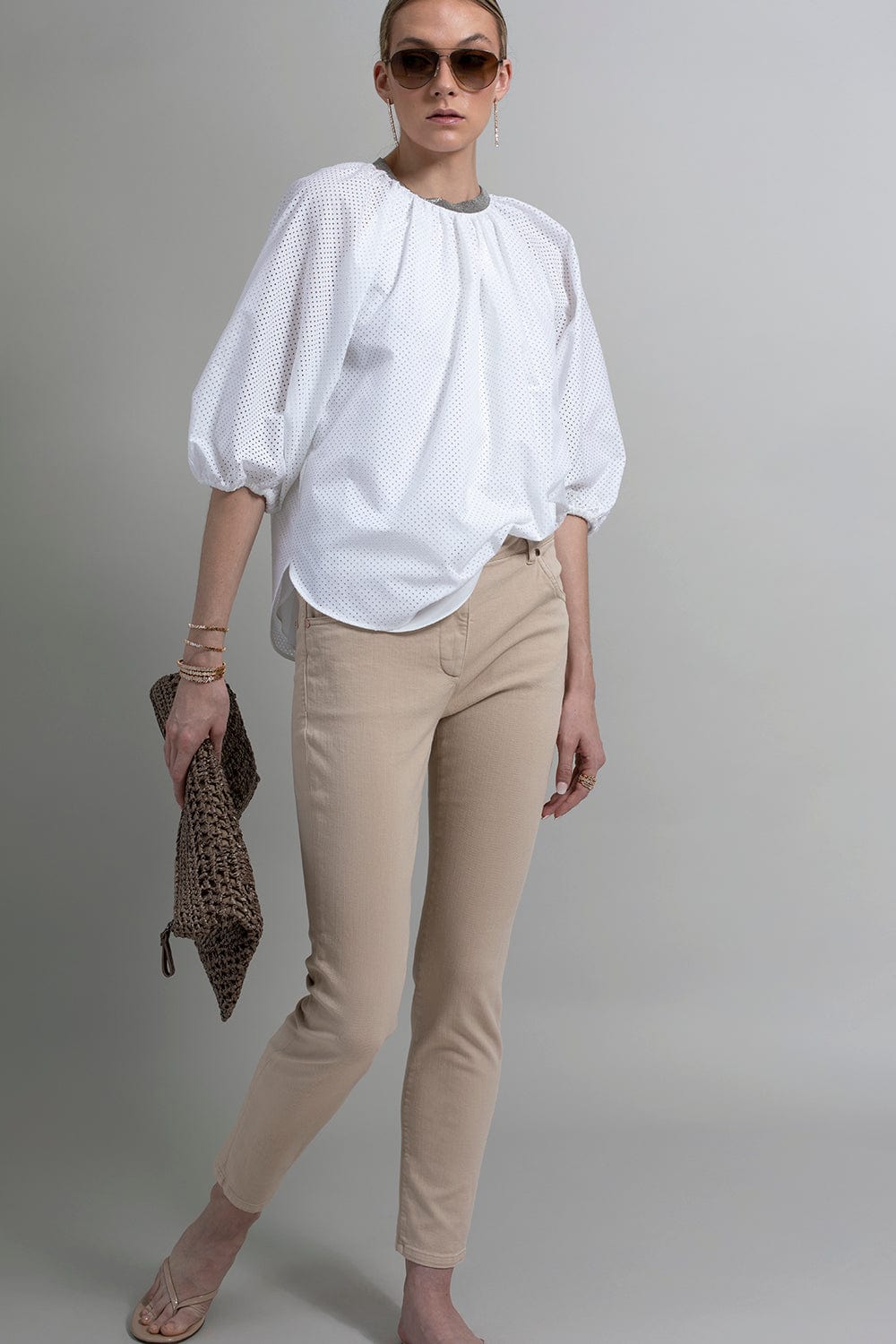 BRUNELLO CUCINELLI-Monili Trim Collar Peasant Top-