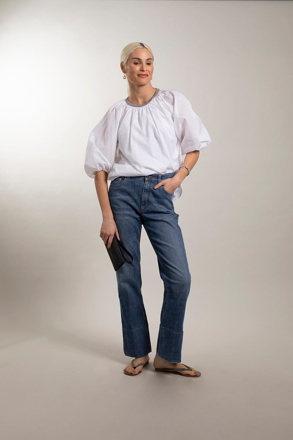 BRUNELLO CUCINELLI-Monili Trim Collar Peasant Top-
