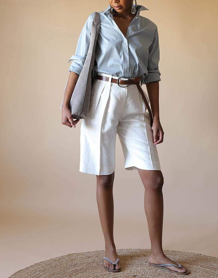 BRUNELLO CUCINELLI-Blue Cotton Stretch Shirt-