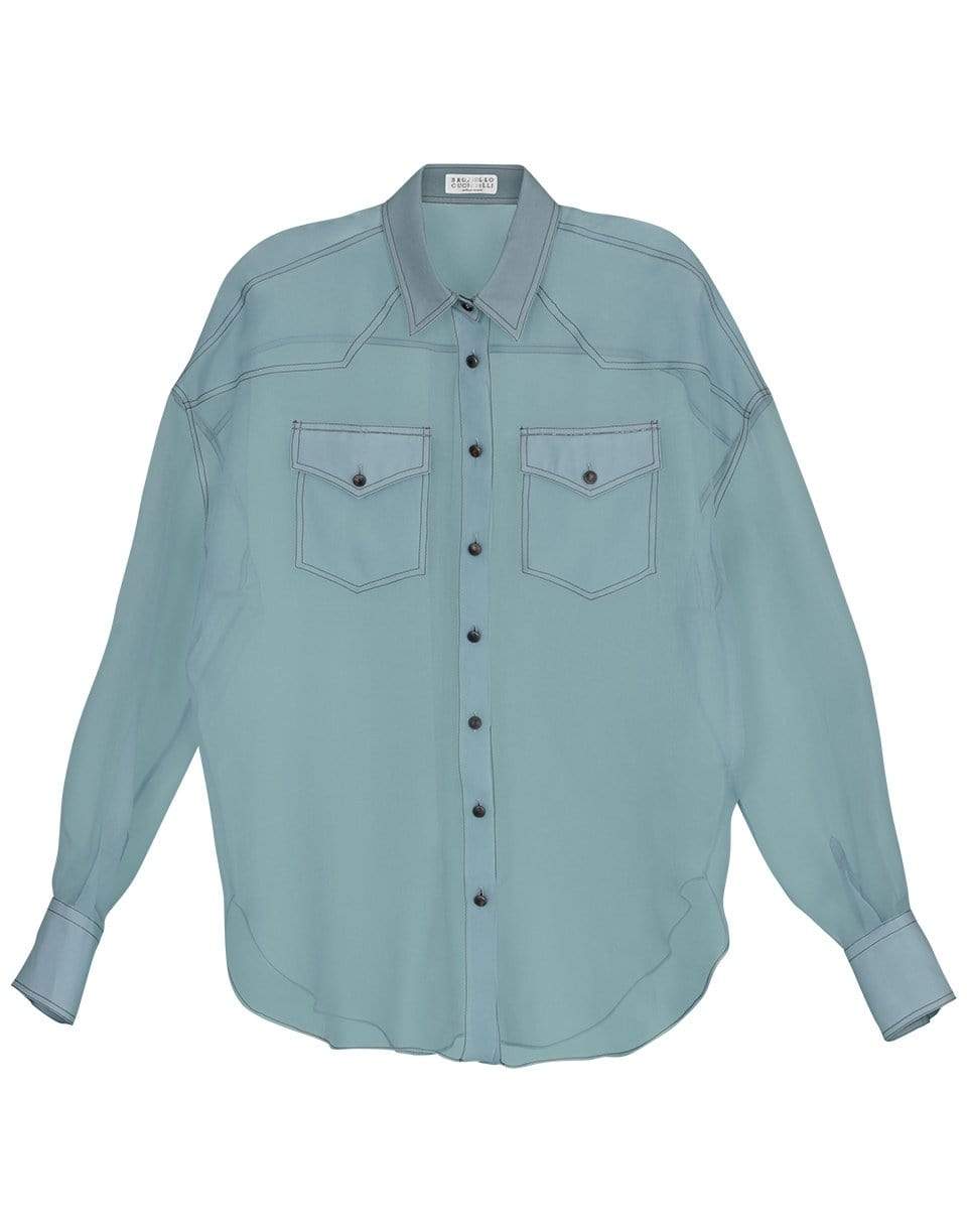 BRUNELLO CUCINELLI-Monili Pocket Embroidered Silk Organza Blouse-