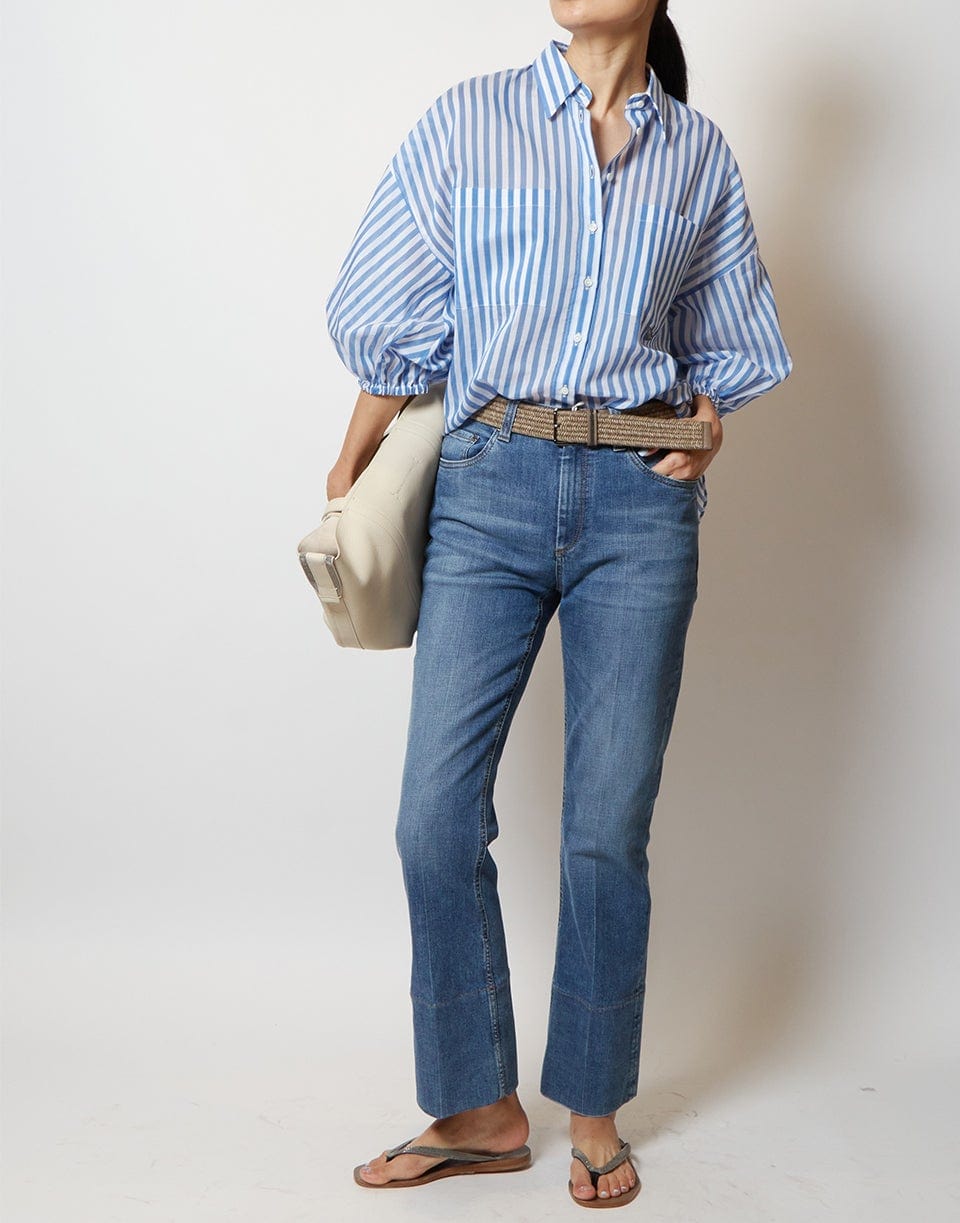 BRUNELLO CUCINELLI-Striped Elbow Sleeve Top - Blue-