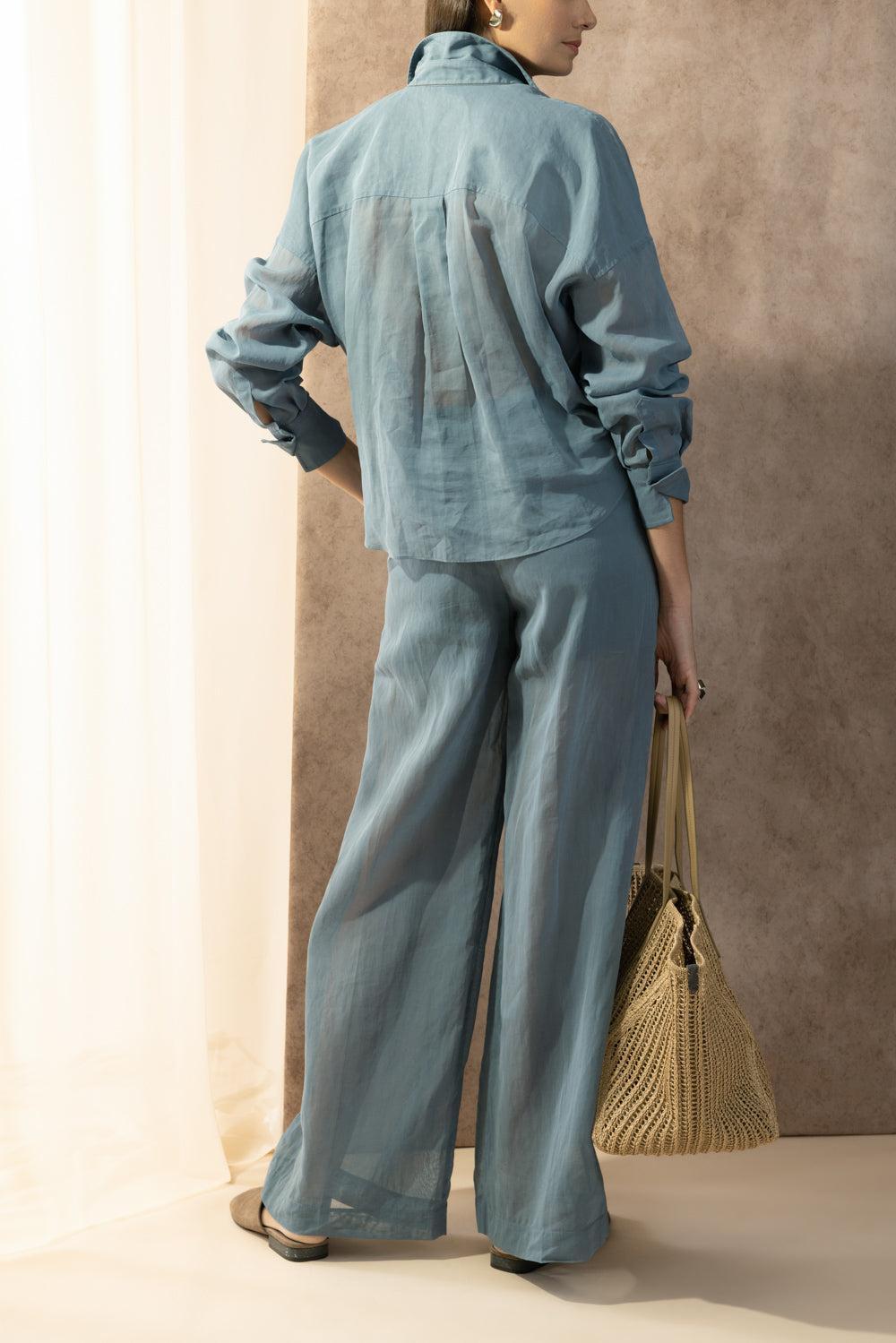 Twist Front Shirt-BLUE-XS-CLOTHINGTOPBLOUSE-BRUNELLO CUCINELLI