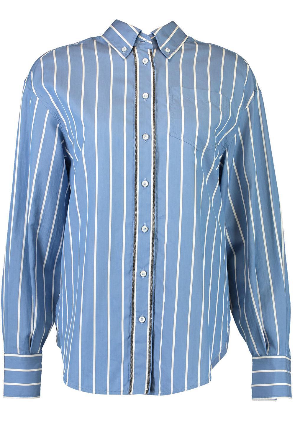 Double Monili Trim Wide Stripe Blouse - Blue Panama
