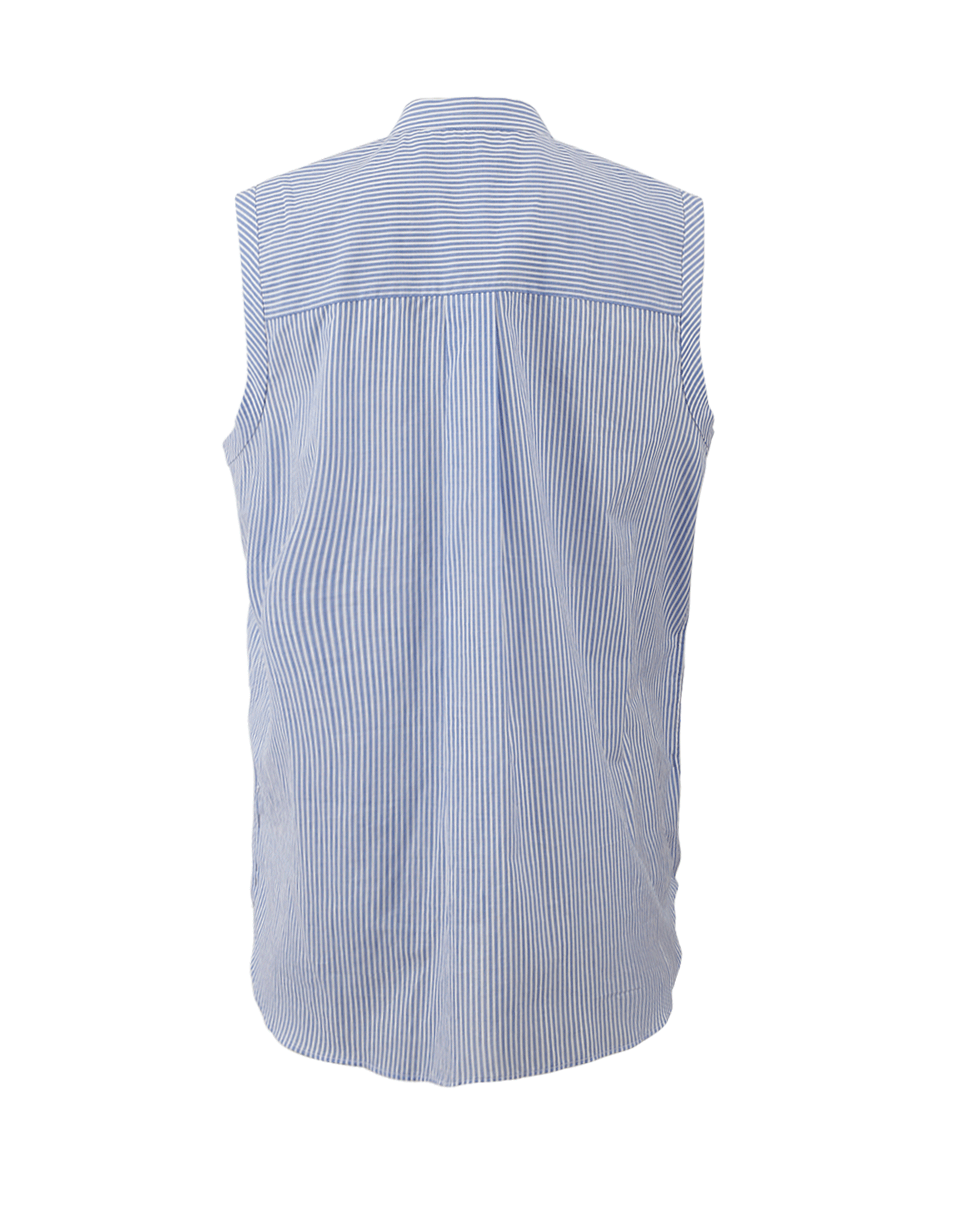 BRUNELLO CUCINELLI-Stripe Ruffle Blouse-BLU/WHT