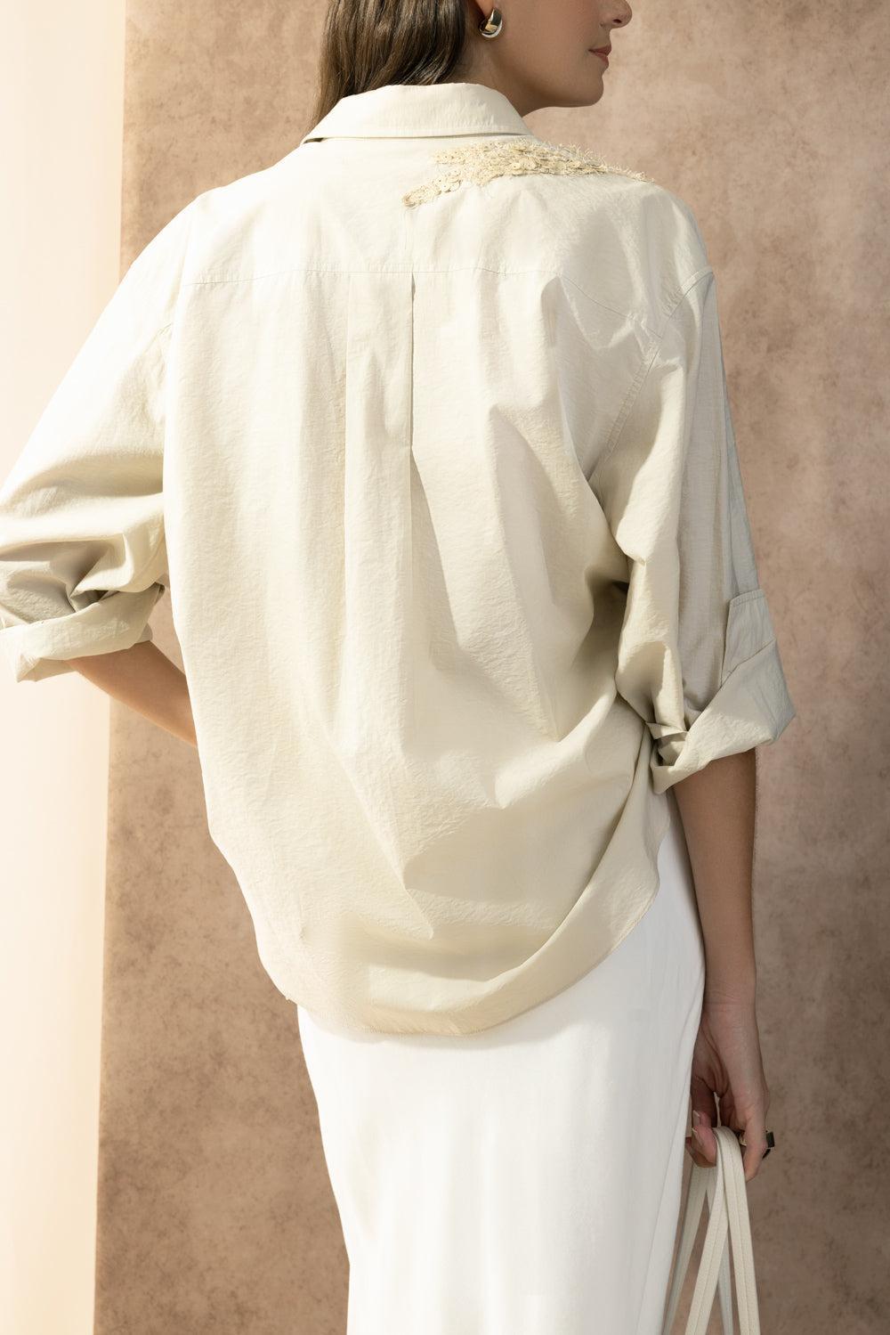 Halo Emrbroidered Long Sleeve Shirt-BROWN-XS-CLOTHINGTOPBLOUSE-BRUNELLO CUCINELLI