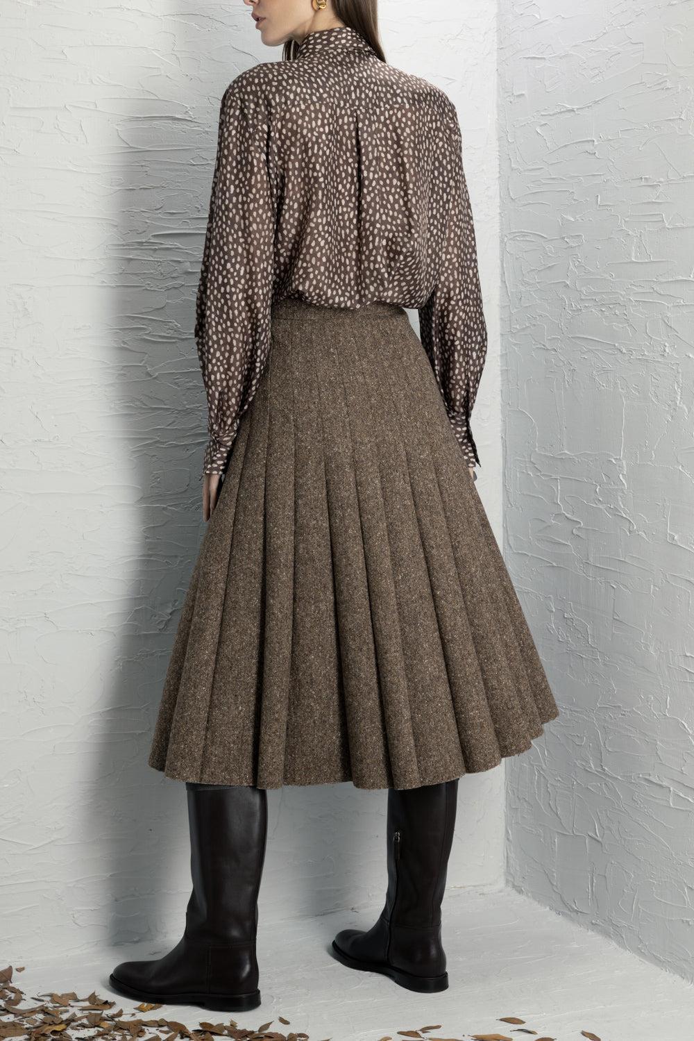 Pois Lier Print Tie Shrit-BROWN-XS-CLOTHINGTOPBLOUSE-BRUNELLO CUCINELLI