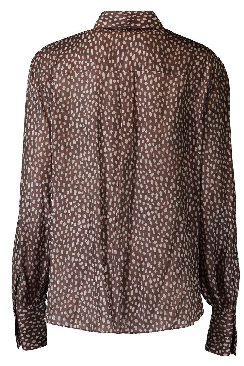 Pois Lier Print Tie Shrit-BROWN-XS-CLOTHINGTOPBLOUSE-BRUNELLO CUCINELLI
