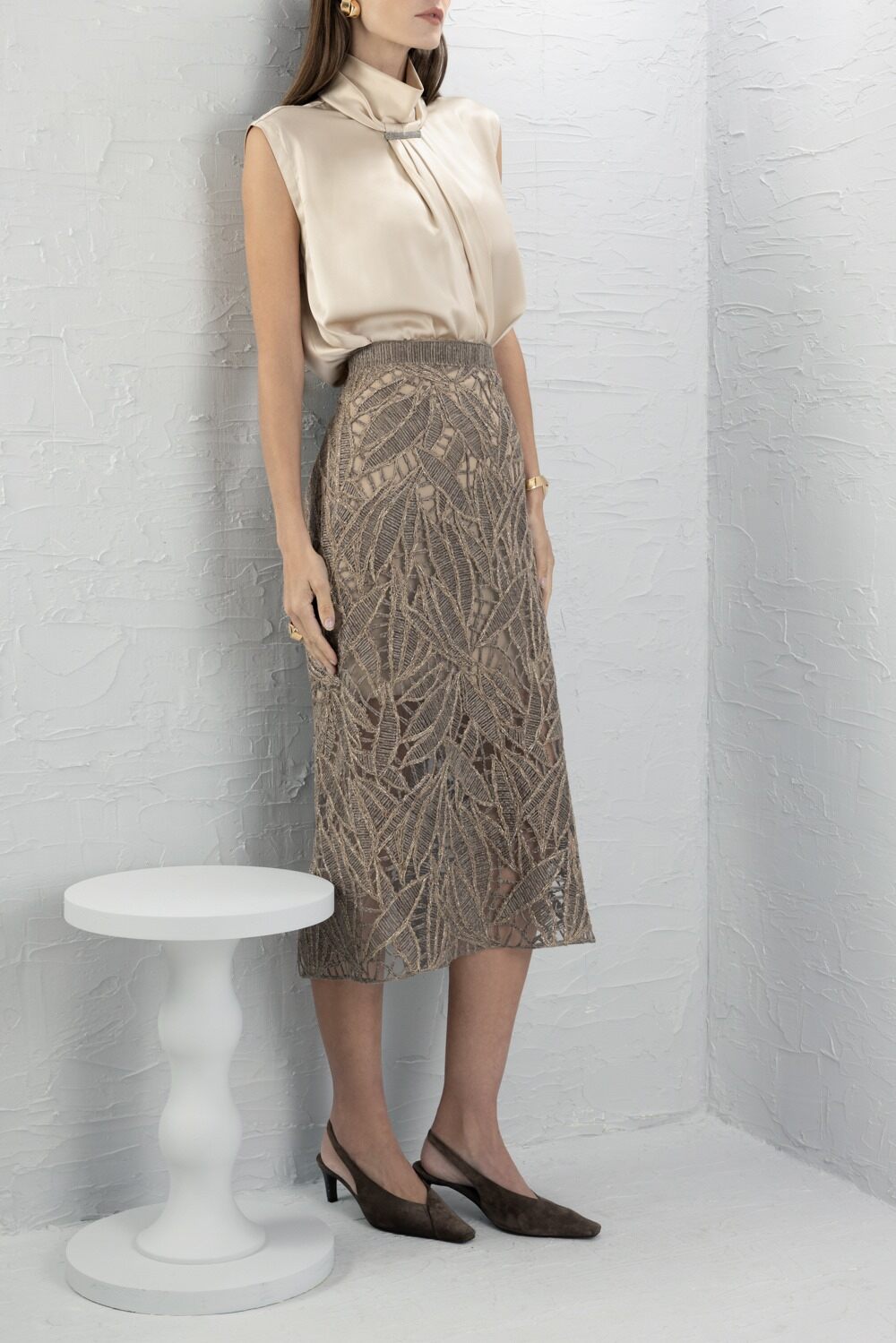 Sleevess Tie Blouse-BROWN-XS-CLOTHINGTOPBLOUSE-BRUNELLO CUCINELLI