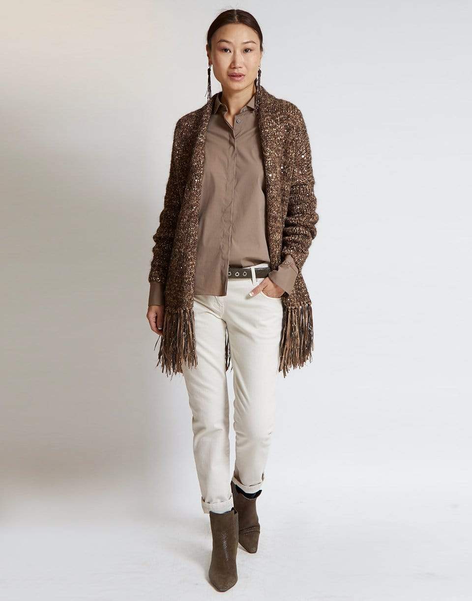 BRUNELLO CUCINELLI-Stretch Monili Collar and Cuff Blouse-