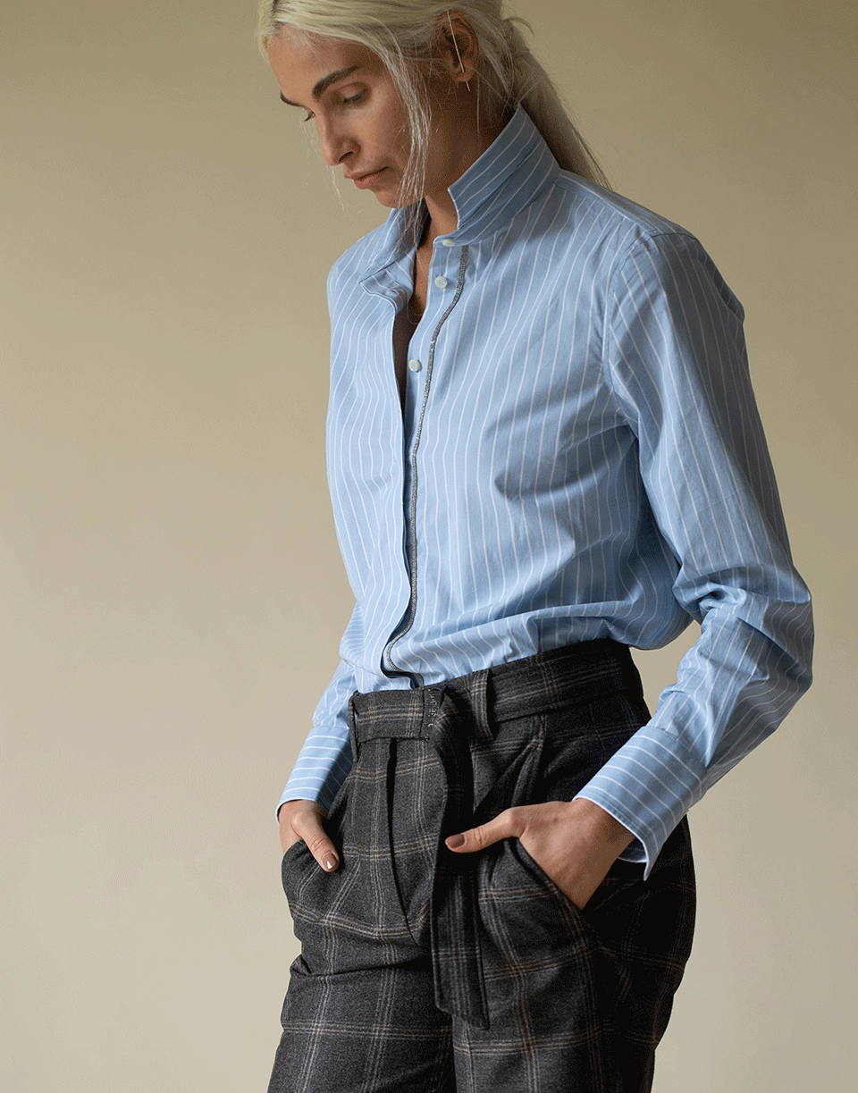BRUNELLO CUCINELLI-Poplin Stripe Monili Pocket Blouse-