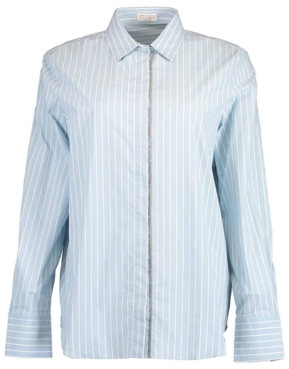 BRUNELLO CUCINELLI-Poplin Stripe Monili Pocket Blouse-