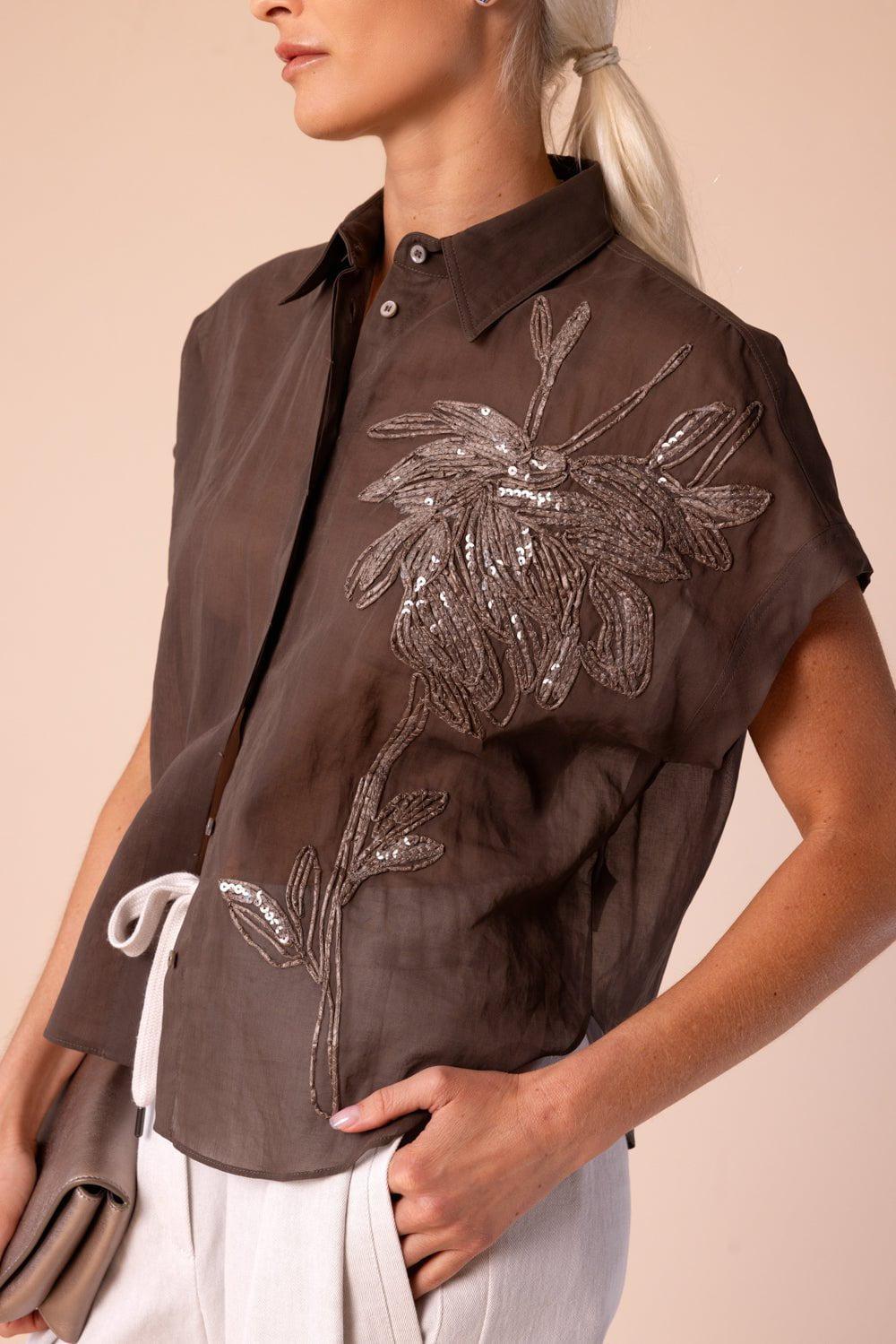 BRUNELLO CUCINELLI-Magnolia Embroidered Button Front Top-
