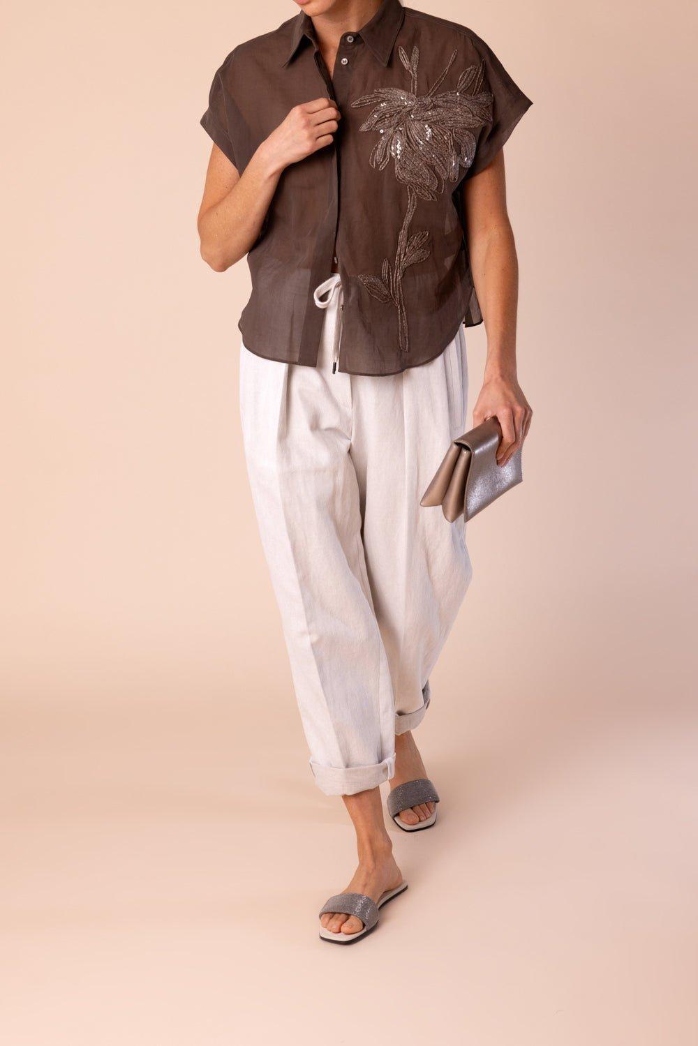 BRUNELLO CUCINELLI-Magnolia Embroidered Button Front Top-