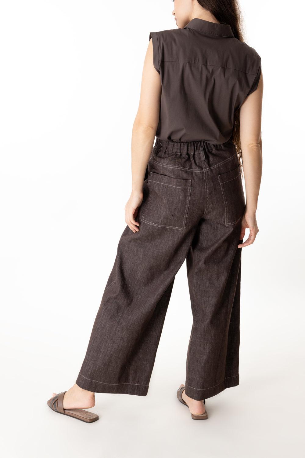 Shiny Trim Sleeveless Shirt - Chocolate-CHOCOLAT-XS-CLOTHINGTOPBLOUSE-BRUNELLO CUCINELLI